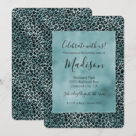 Glam Turcos Teal Blue Leopard Skriv ut Inbjudningar
