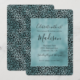 Glam Turcos Teal Blue Leopard Skriv ut Inbjudningar