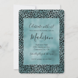 Glam Turcos Teal Blue Leopard Skriv ut Inbjudningar