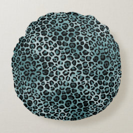 Glam Turcos Teal Blue Leopard Skriv ut    Rund Kudde