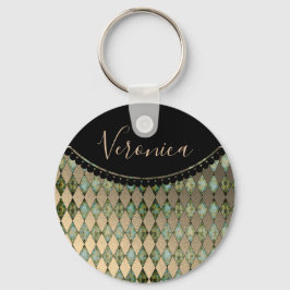 Glam Turcouise Harlequin Personlig Keychain Nyckelring