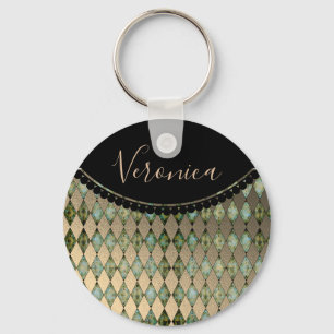 Glam Turcouise Harlequin Personlig Keychain Nyckelring