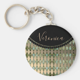 Glam Turcouise Harlequin Personlig Keychain Nyckelring