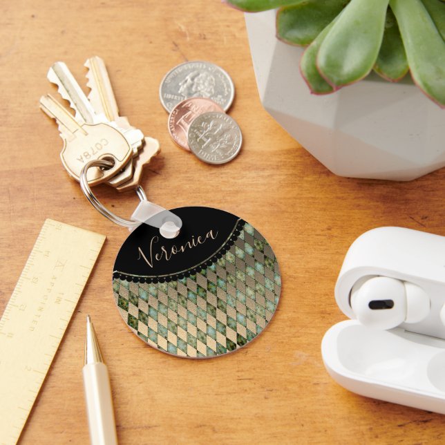 Glam Turcouise Harlequin Personlig Keychain Nyckelring (Skrivbord)