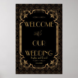Glam Underbar Gatsby Guld Black Bröllop Välkomstsk Poster