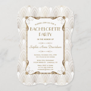 Glam Underbar Gatsby Guld White Bachelorette Party Inbjudningar
