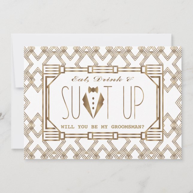 Glam Underbar Gatsby KOMMER ATT DU ÄR MIN GROOMSMA Inbjudningar (Framsida)