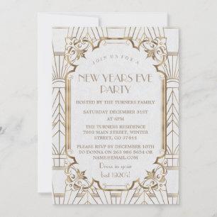 Glam Underbar Gatsby White 20:e Nyårsafton Party Inbjudningar
