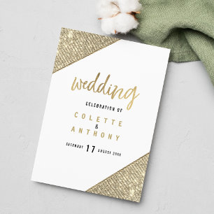 Glam vit guld glitter geometrisk bröllopsprogram program