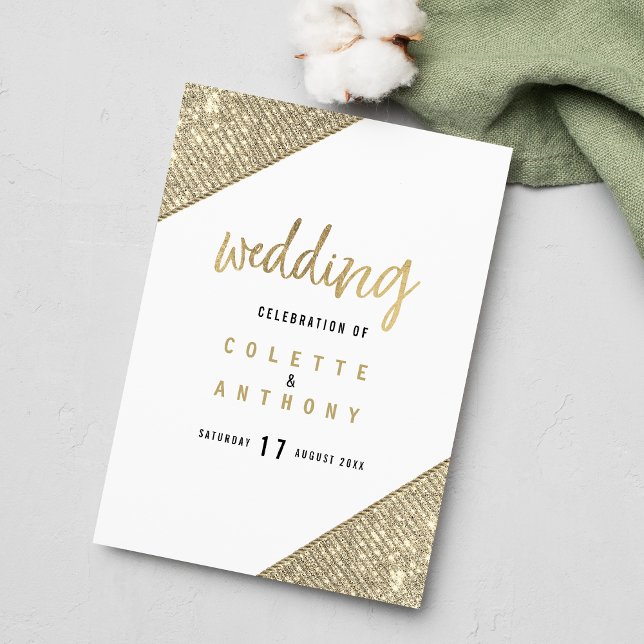 Glam vit guld glitter geometrisk bröllopsprogram program (Glam white gold glitter geometric Wedding Program )