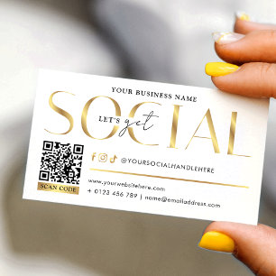 Glam vit & guld Låt oss bli sociala Media QR-kod Visitkort