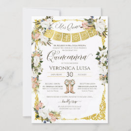 Glam , vit med Guld Blommigt Quinceañera Inv Inbjudningar