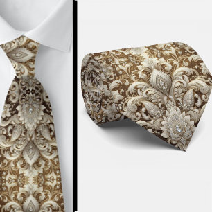 Glam vit och guld spets Paisley diamant halsduk Slips