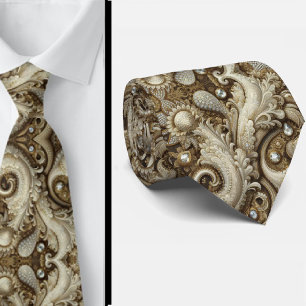 Glam vit och guld spets Paisley diamant halsduk Slips