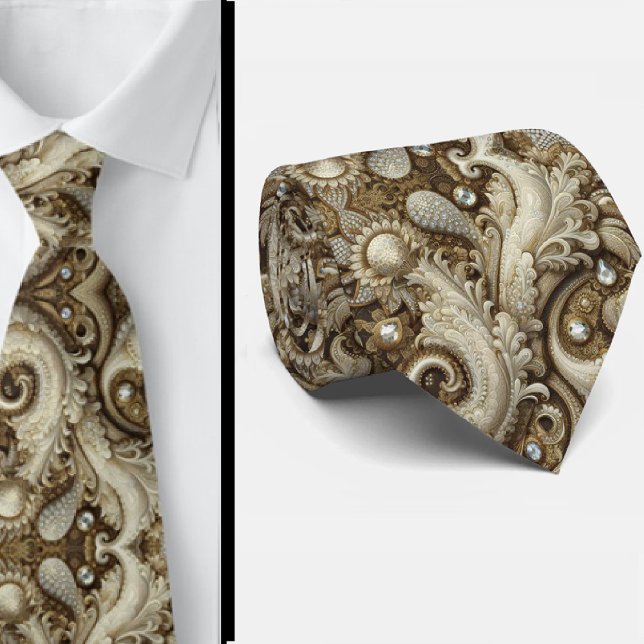 Glam vit och guld spets Paisley diamant halsduk Slips (Skapare uppladdad)