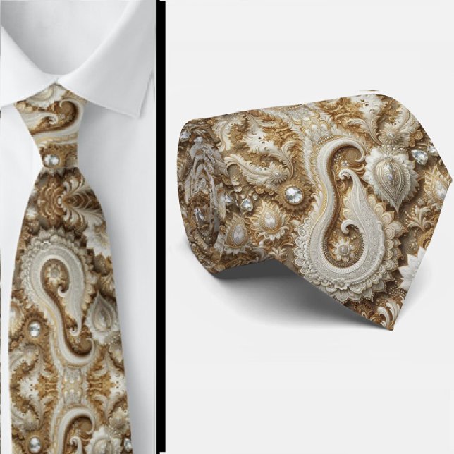 Glam vit och guld spets Paisley diamant slips (Skapare uppladdad)