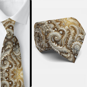 Glam vit och guldbroderad paisley diamant halsduk slips
