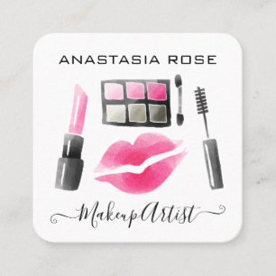 Glam vit & rosa läppstift ögonskugga sminkartist fyrkantigt visitkort