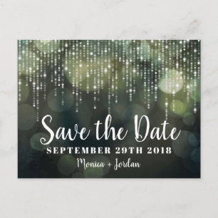 Glam vita slinglampor svart grön SAVE THE DATE Meddelande Vykort