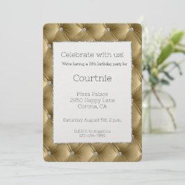 Glam Warm Guld Faux Velvet Birthday Inbjudningar