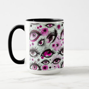 Glam Watercolor Ögon och Lash Blommigt i Rosa Mugg