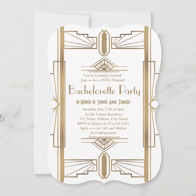Glam White 1920-talets Underbara Gatsby Bacheloret Inbjudningar (Framsida)