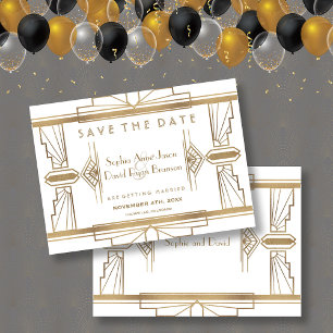 Glam White 1920's Underbar Gatsby Save Date Spara Datumet