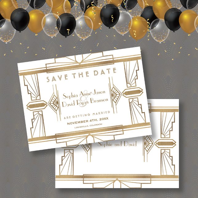 Glam White 1920's Underbar Gatsby Save Date Spara Datumet (trendy Art Deco save the date, roaring 20s wedding save the date, save the date invitation, )