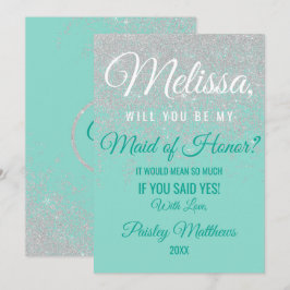 Glam White Glitter Gnistrar Teal Brudtärna Inbjudningar