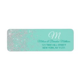 Glam White Glitter Sparkles Teal Adress Returadress Etikett