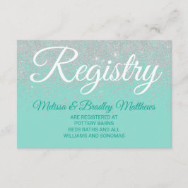 Glam White Glitter Sparkles Teal Gift Register Tilläggskort