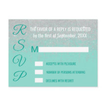 Glam White Glitter Sparkles Teal RSVPs