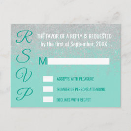 Glam White Glitter Sparkles Teal RSVPs Inbjudan Vykort