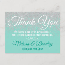Glam White Glitter Sparkles Teal Tack Vykort