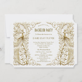 Glam White Gold Art Deco Påfåglar Speningsfest Inbjudningar