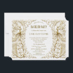 Glam White Guld Art Deco Peacocks Bachelor Party Inbjudningar<br><div class="desc">Utformning av eleganten som innehåller en blandning av gamla världsomfattande stil faux guld art deco-fredsocker och djärv, modern grafik, på en vit texturerad bakgrund. Använda Anpassa verktyg om du vill lägga till din information. Om du vill ha matchande artiklar går du till min insamling av Peacocks i White Guld Art...</div>
