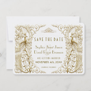 Glam White Guld Art Deco Peacocks Spara datum Datumet