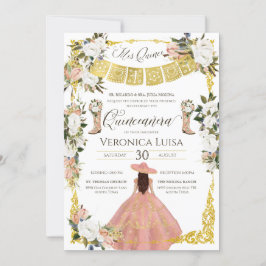 Glam  White Guld Charro Blommigt Quinceañera Inbjudningar