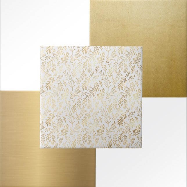 Glam White Guld Lövs Kakelplatta (Skapare uppladdad)