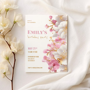 Glam white guld rosa elegant blommigt födelsedag f inbjudningar