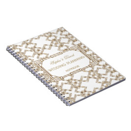 Glam White Guld Underbar Gatsby 1920-talets Bröllo Anteckningsbok Med Spiral