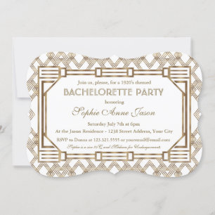 Glam White Guld Underbar Gatsby Bachelorette Party Inbjudningar