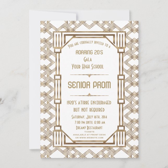 Glam White Guld Underbar Gatsby Senior Prom Inbjudningar (Framsida)