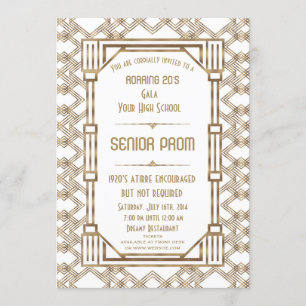 Glam White Guld Underbar Gatsby Senior Prom Inbjudningar