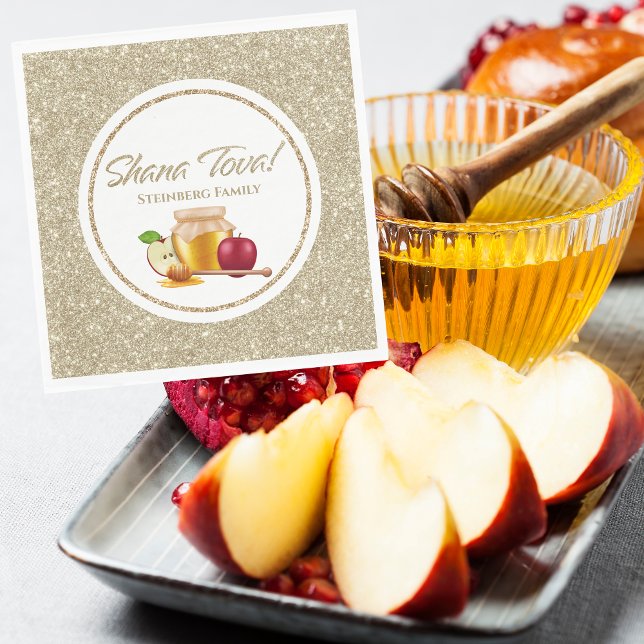 Glam White och Guld Jewish Hebrew Rosh Hashanah Pappersservett (Skapare uppladdad)