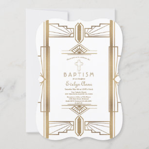 Glam White Roaring 20:s Underbara Gatsby Baptism Inbjudningar