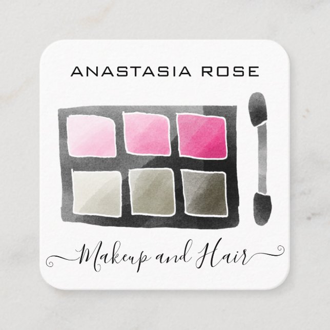 Glam White & Rosa Eyeshadow Palette Makeup Artist Fyrkantigt Visitkort (Framsida)