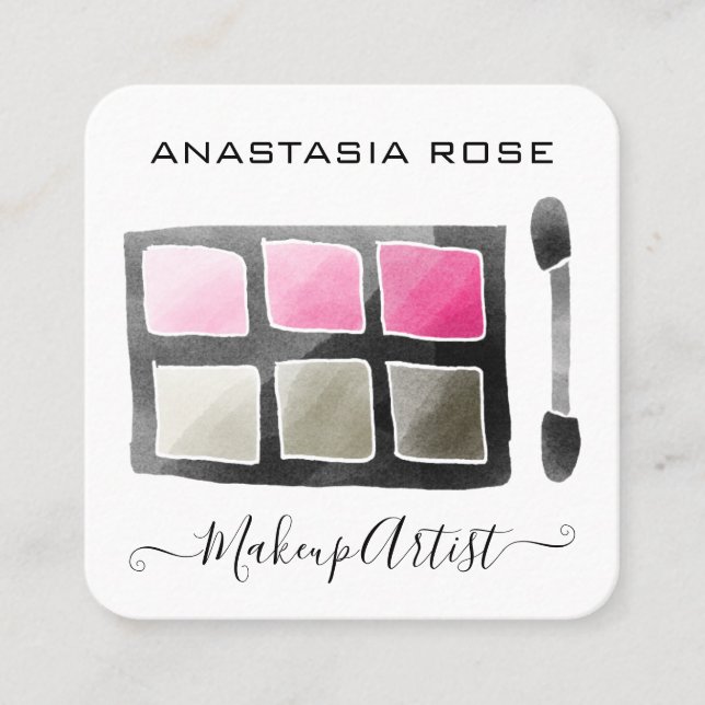 Glam White & Rosa Eyeshadow Palette Makeup Artist Fyrkantigt Visitkort (Framsida)
