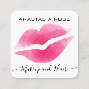 Glam White & Rosa Läppar Kiss Lipstick Makeup Arti Fyrkantigt Visitkort