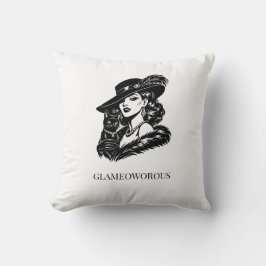 Glam Woman with Cat Fashion Illustration Kudde